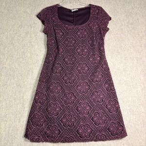 Mirrors Lace Dress Womens Large Purple Modal Blend Cap Sleeve Lace Sheath Boho